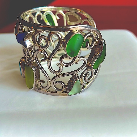 AuthenticCharles AlbertSterlingSilverCuffmulticolorSeaGlassContemporaryStunnig🔥 - Picture 3 of 12